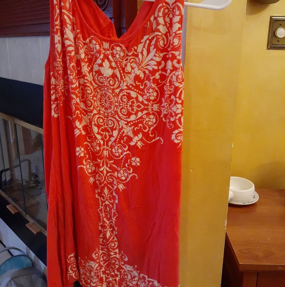 Orange and white bedazzled dressy sleeveless top